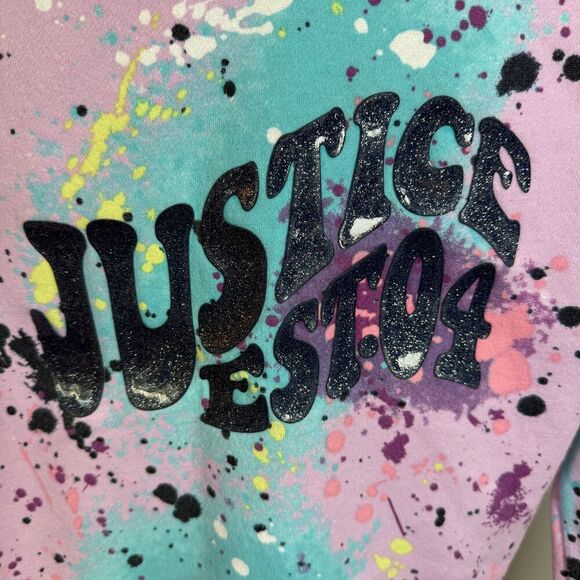 Justice Girls Paint Splatter Hoodie Multicolored Pullover Sweatshirt Sz L - Picture 4 of 12